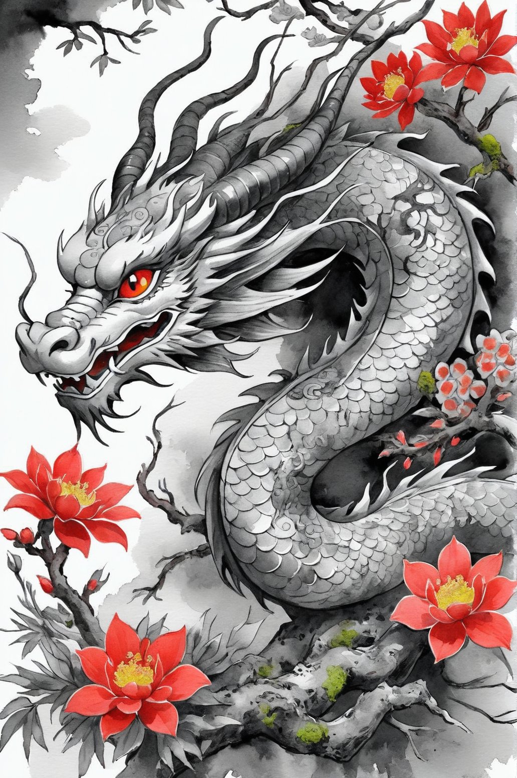 00026-4176622058-(monochrome grayscale_1.3) china dragon, watercolor sketch artstyle, sketch artstyle Colored vegetation colorful flowers colorfu.jpg